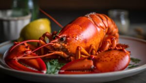 Grilled lobster and crab plate, gourmet meal generated by artificial intelligence